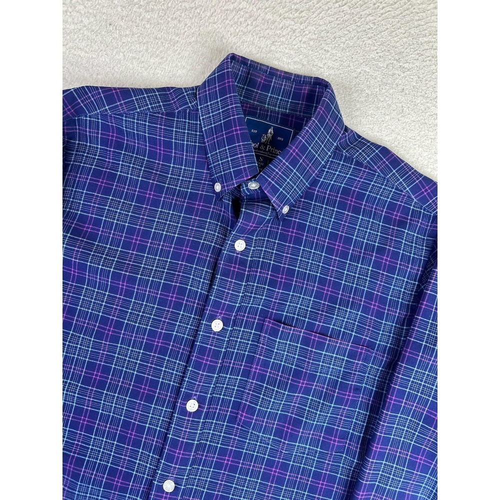 Wool & Prince Shirt Mens Small Blue Plaid Button Down Long Sleeve Wool Casual
